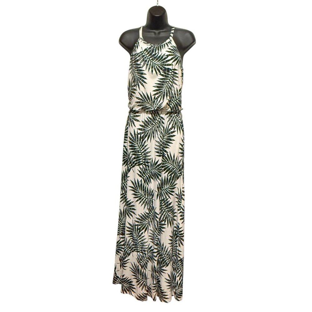 C&C California sz S Palm Leaf Print Halter Tropical Maxi Dress Black White - Picture 2 of 9